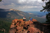 Bill and Charlie on a volcanic outcropping on San Joaquin Ridge.