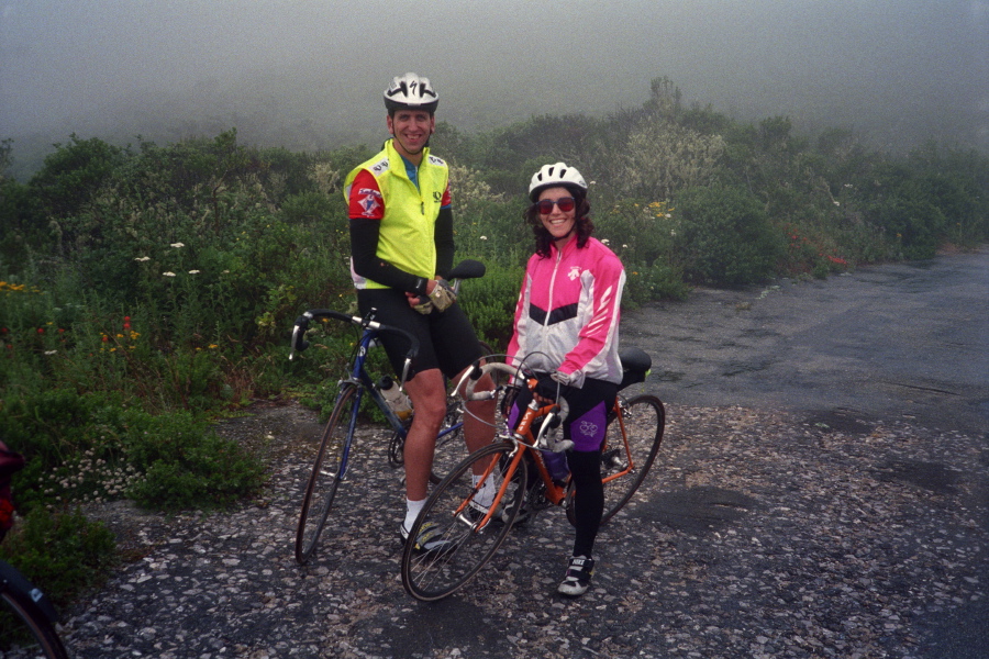Geoff Chase and Stella Hackell at the top of San Pedro Mountain Road