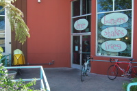 Bicycle parking at Saturn Cafe in downtown Santa Cruz.