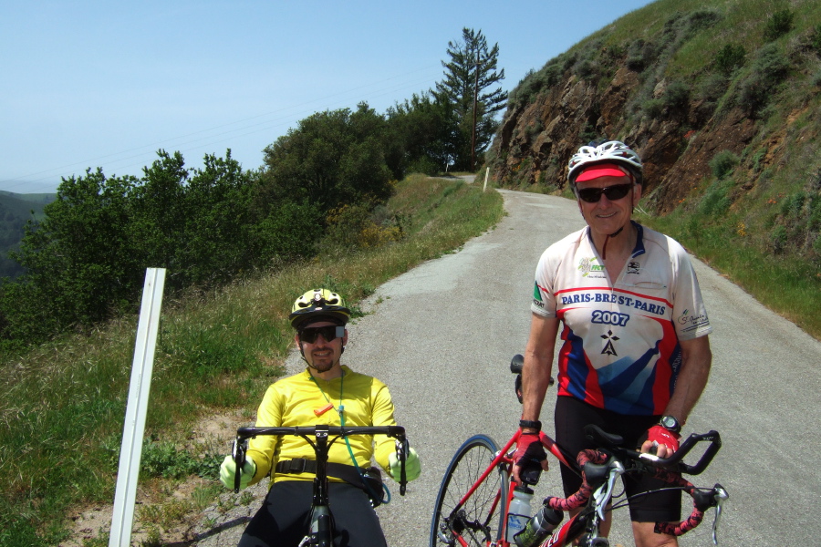 Zach and fellow PBP'er, Bob Heath, on Old La Honda Road