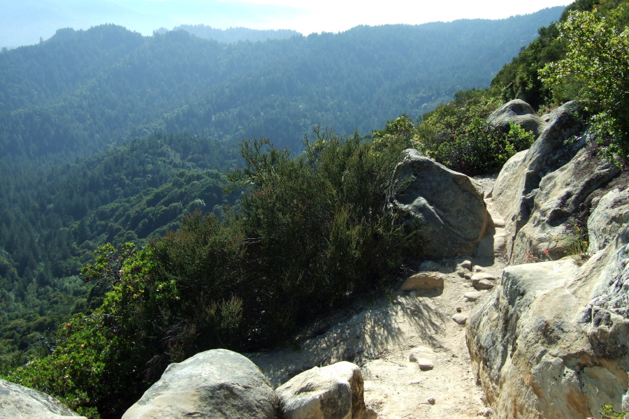 Saratoga Gap Trail descends a steep rocky ridge.