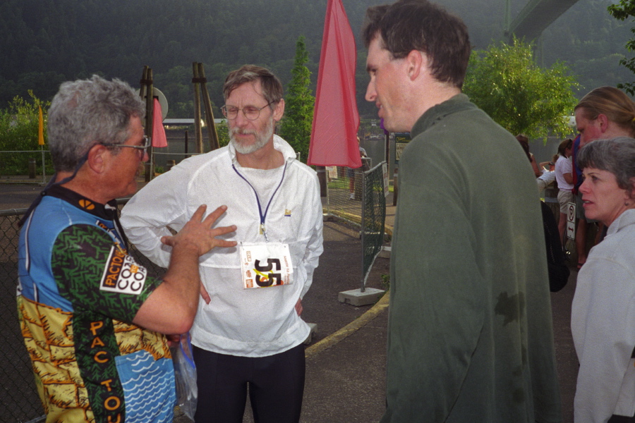 Ron Bobb, Art Douglas, Bill, and Jill Douglas at the finish