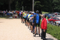 At the end of the lunch queue at De La Veaga Park, Santa Cruz.
