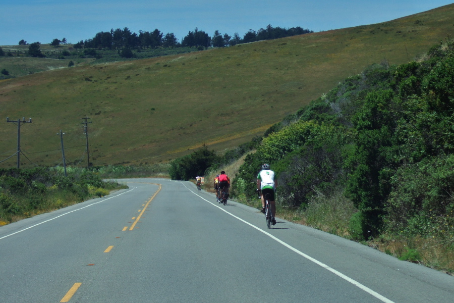 Riders heading west on CA84 near San Gregorio