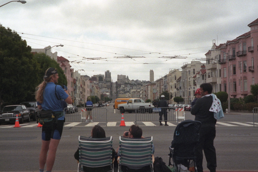 Watching the race from the bottom of Fillmore Street.