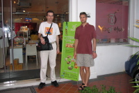 Bill Bushnell and Chris Thompson at the Yogi Hub, vegetarian restaurant, Little India