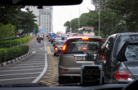 Traffic jam heading into downtown