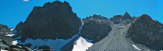 David looks small sitting in front of the Mammoth Crest headwall.