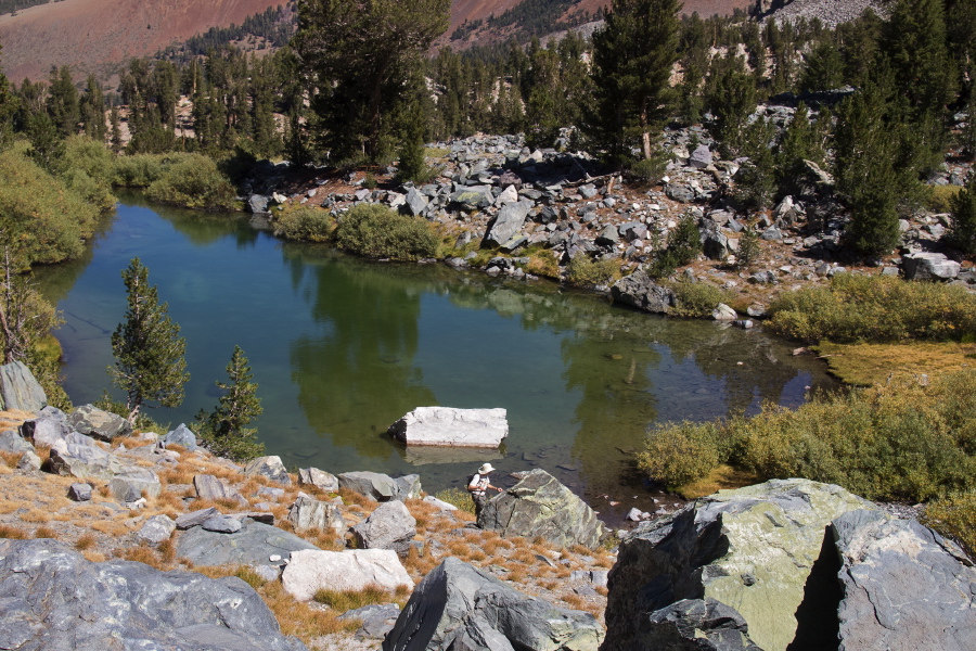 Bill takes the low route around the tarn.