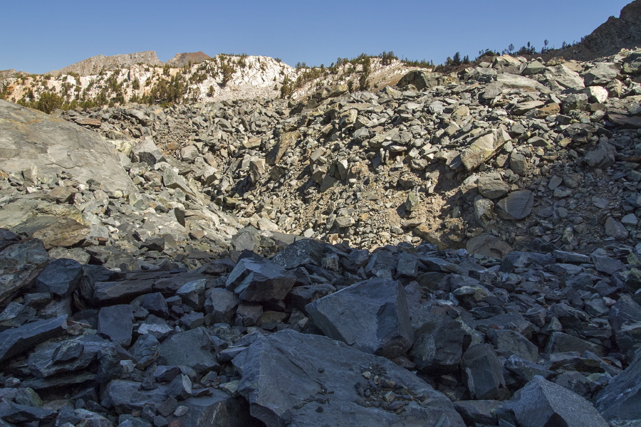 Frank chooses a longer route through talus.