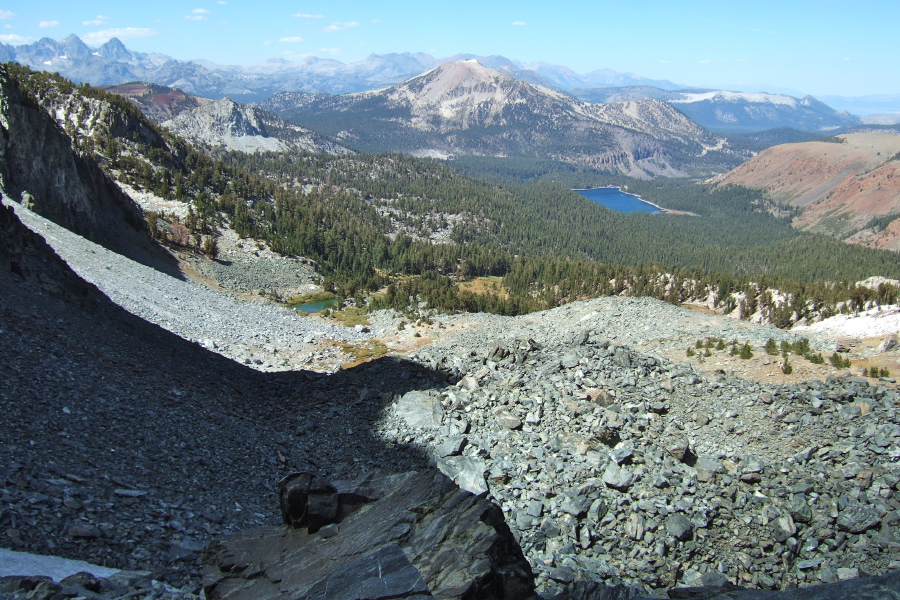 Mammoth Mountain and Lake Mary basin below