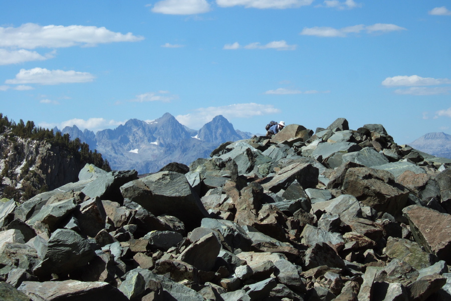 Frank finally emerges from the sea of talus.