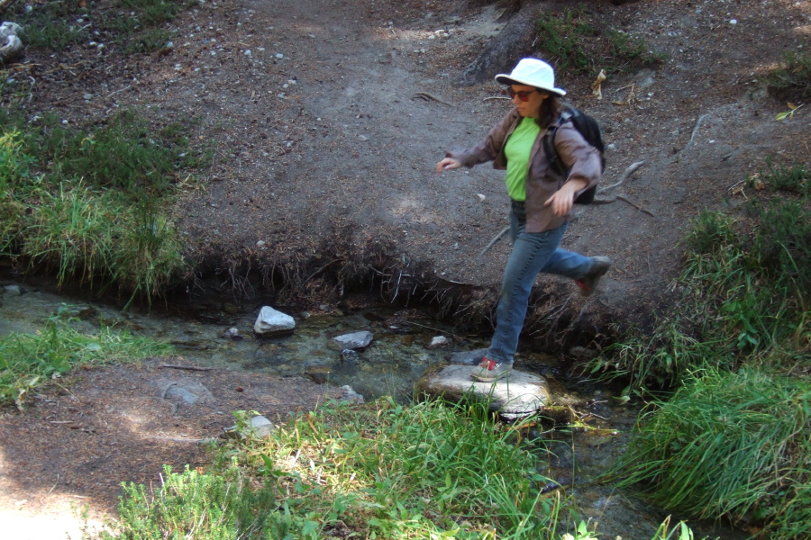 Stella crosses Coldwater Creek.