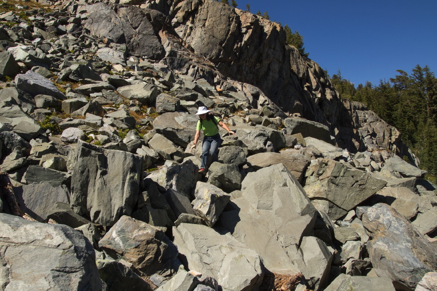 Stella crosses the talus.