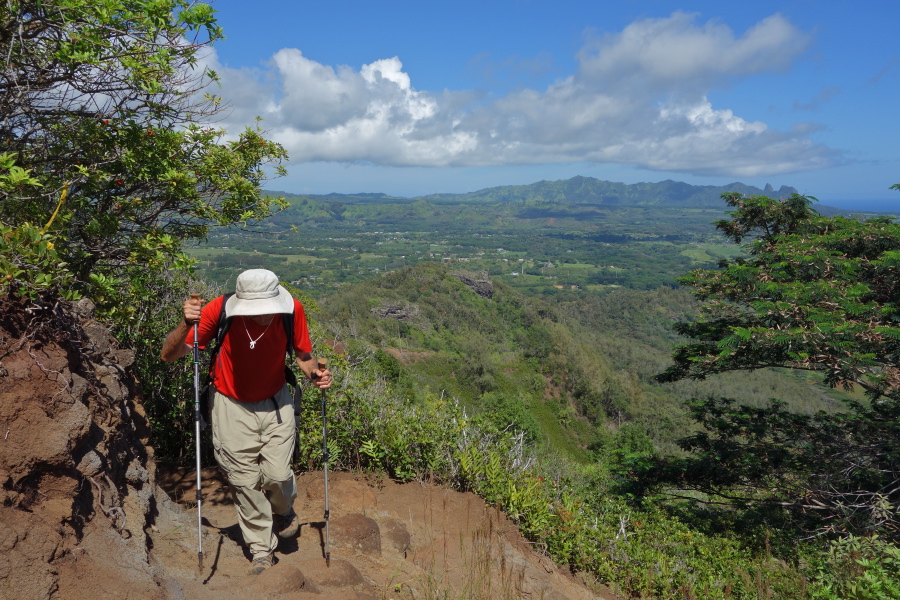 David climbs up a rocky section of trail.