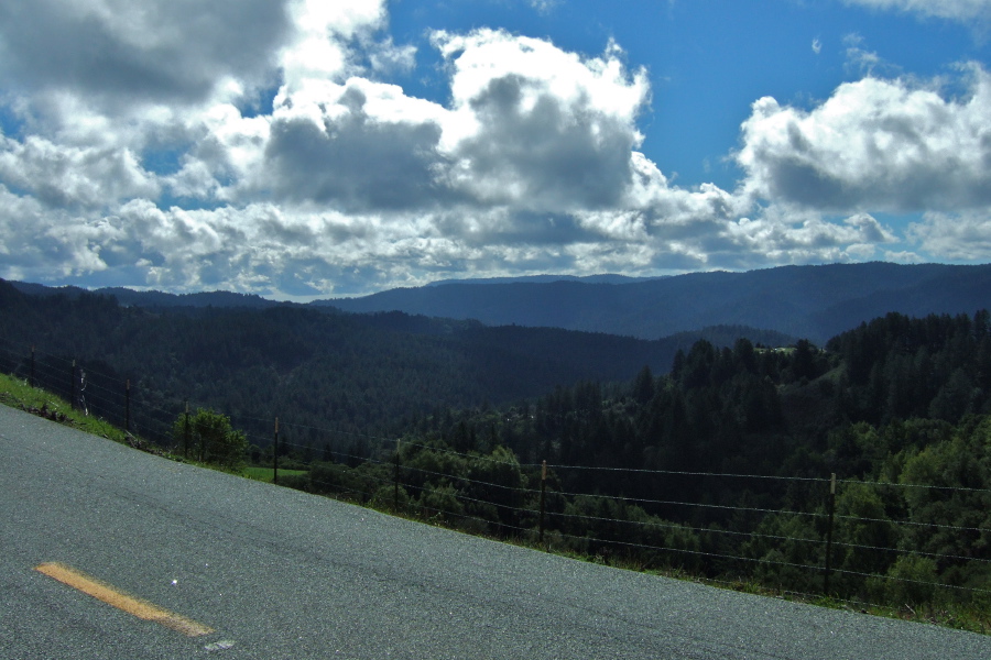 Puffy clouds over Pescadero Creek watershed