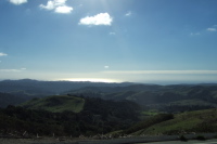 Afternoon sun reflecting off the Pacific Ocean, from Skyline Blvd. near Windy Hill