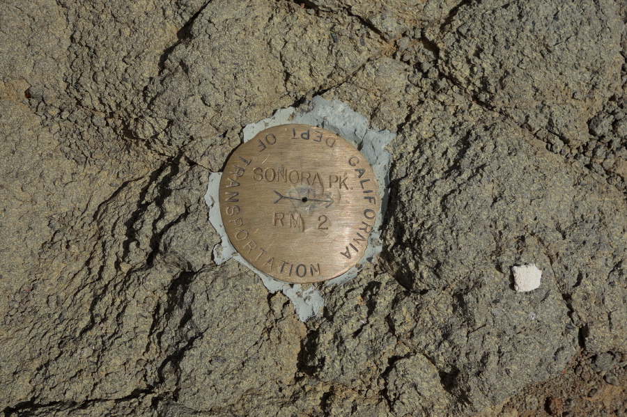 Summit marker on Sonora Peak