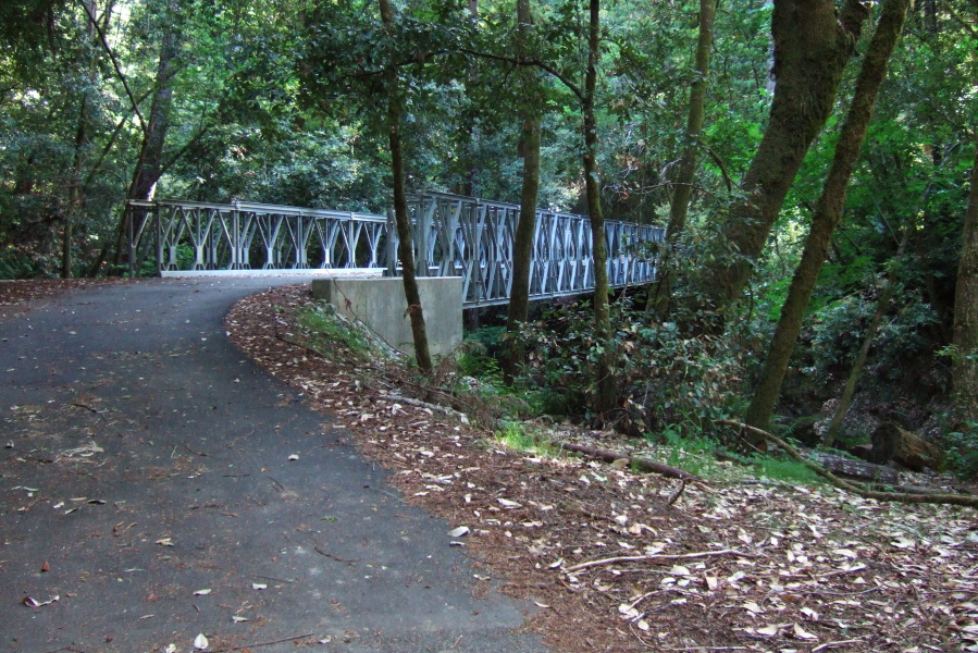 A Bailey Bridge crosses Pescadero Creek in Portola State Park.
