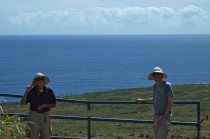 David and Bill stop to enjoy the view off Hawaii's south coast east of Na'alehu.