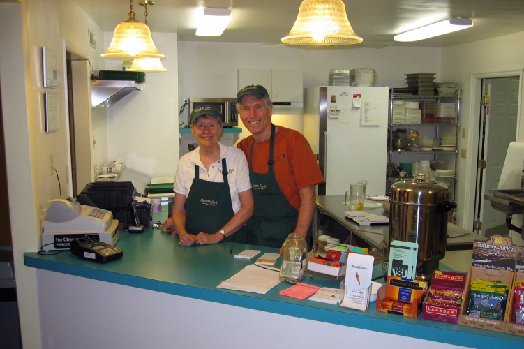 Elaine and Jerry behind the counter at the Health Deli, St. George, UT.