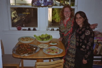 Stella (l), her real estate agent, and the delicious Middle Eastern dinner spread