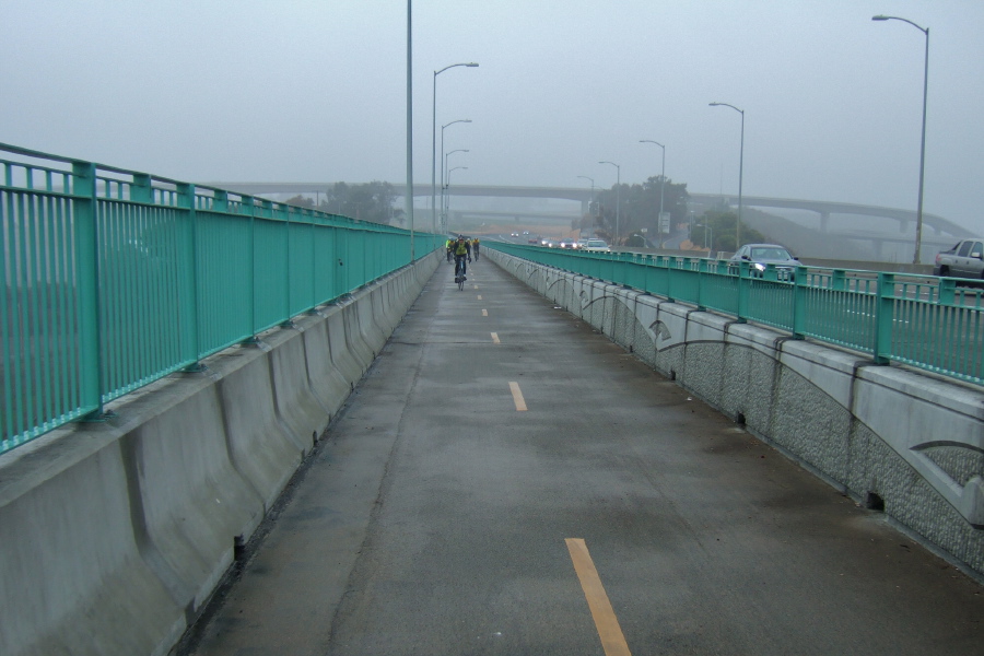 The group crosses the Benicia Bridge.