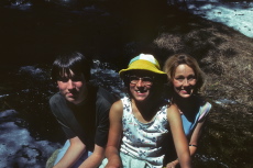 Bill, Laura, and Kay vie for space on a small boulder above Sentinel Creek.