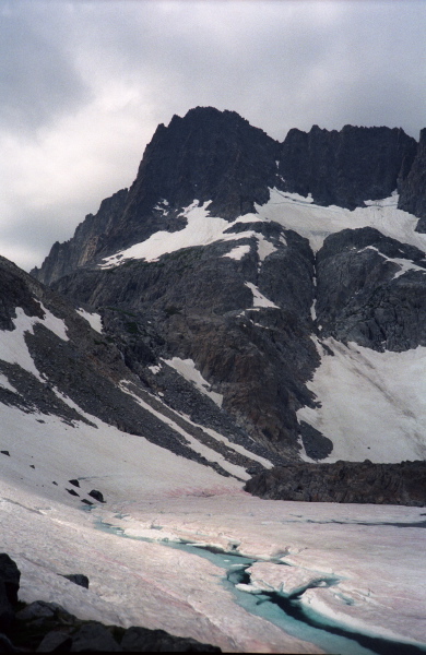 Clyde Minaret (12281ft) peers down at the icy maw of Iceberg Lake.