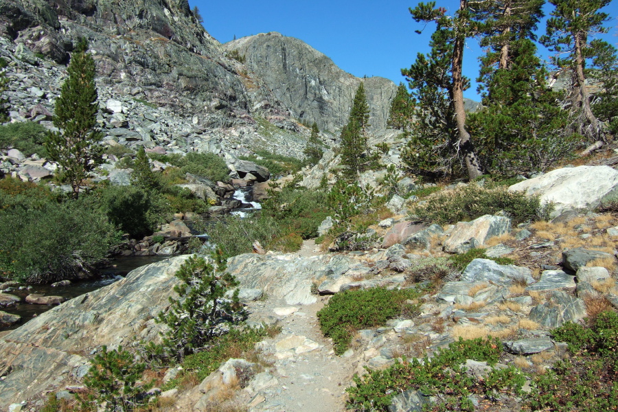 The terrain opens up above Garnet Creek.