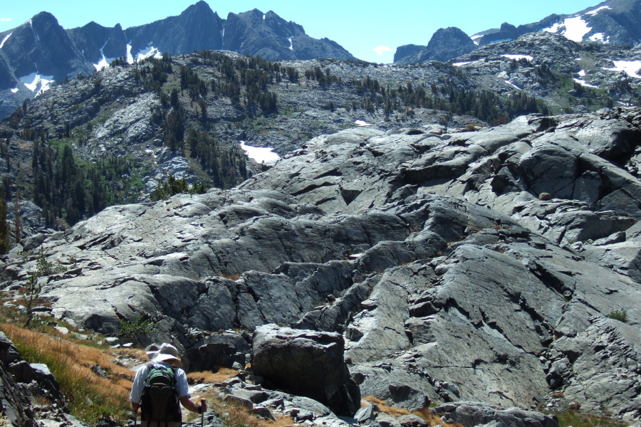 David heads down the rocky trail toward Garnet Lake.