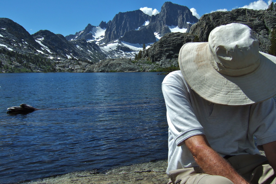 David helps me pump filtered water from Garnet Lake.