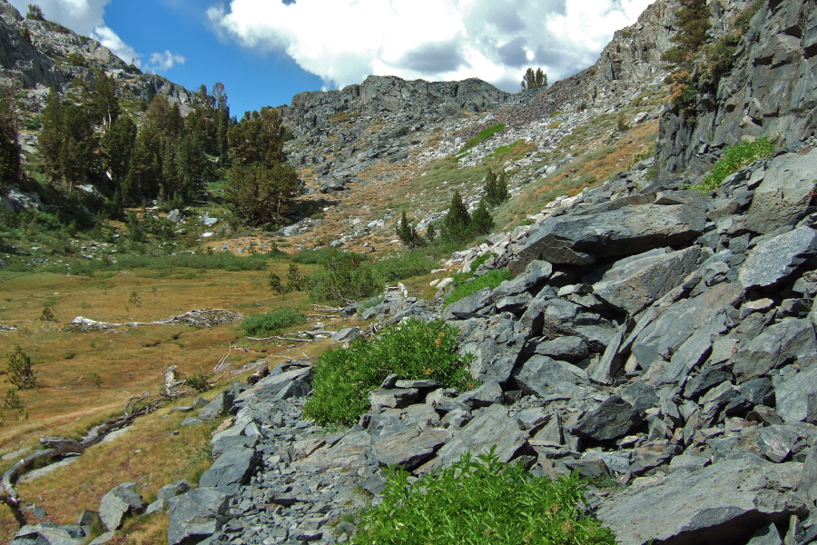 View back up the trail to the pass.