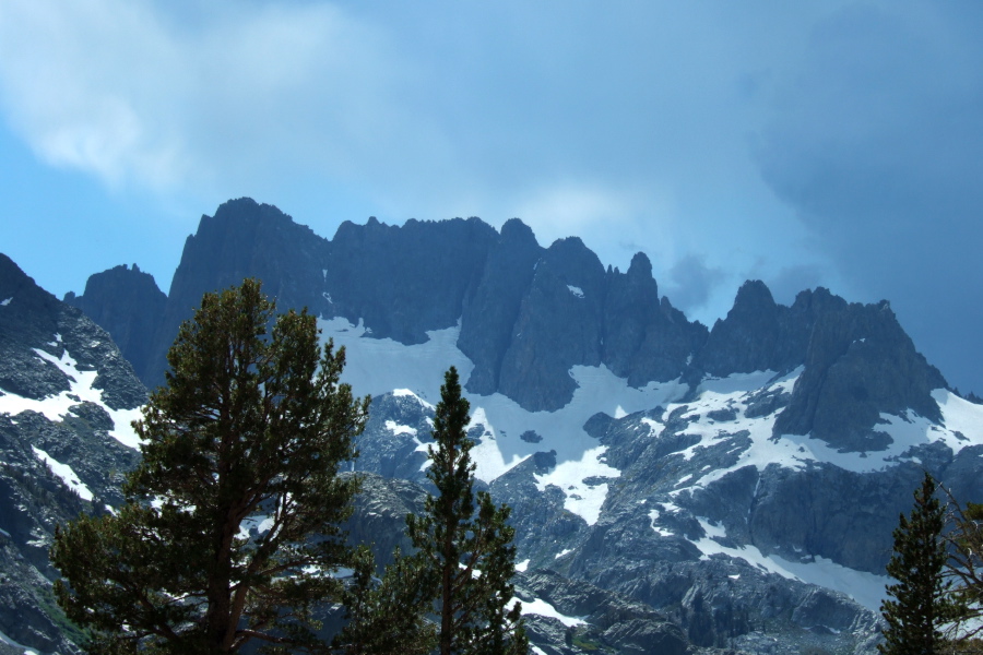 Dark clouds build over The Minarets.