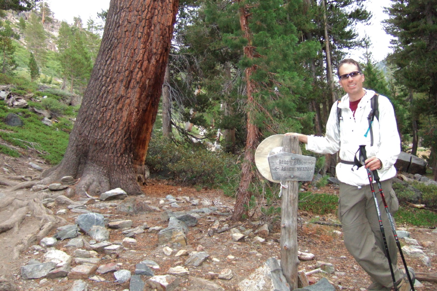 Bill at a trail junction to Reds Meadow