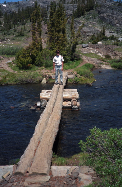 Derek crosses the bridge over the headwaters of the San Joaquin River.