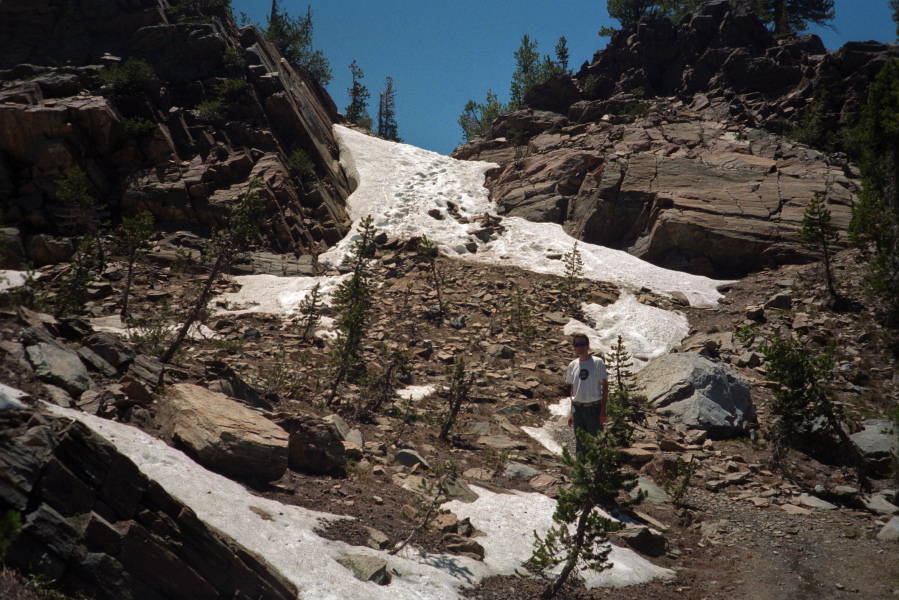 Bill about to scramble up the north side of Agnew Pass