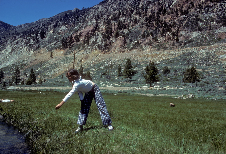 Laura casts an old fishing line into Lee Vining Creek. (3)