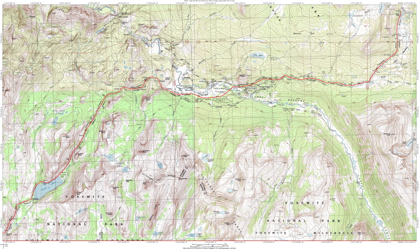 High country detail map: Olmstead Point to Tioga Pass.