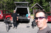 Getting ready to ride at Hodgdon Meadow entrance parking area (4870ft).