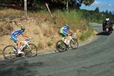 Vincenzo Nibali (left) and Alessandro Venotti lead the first group on Summit Road.