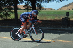 A Champion System rider with taping on his left knee