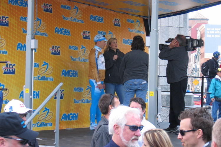 Levi Leipheimer gets interviewed after the race.