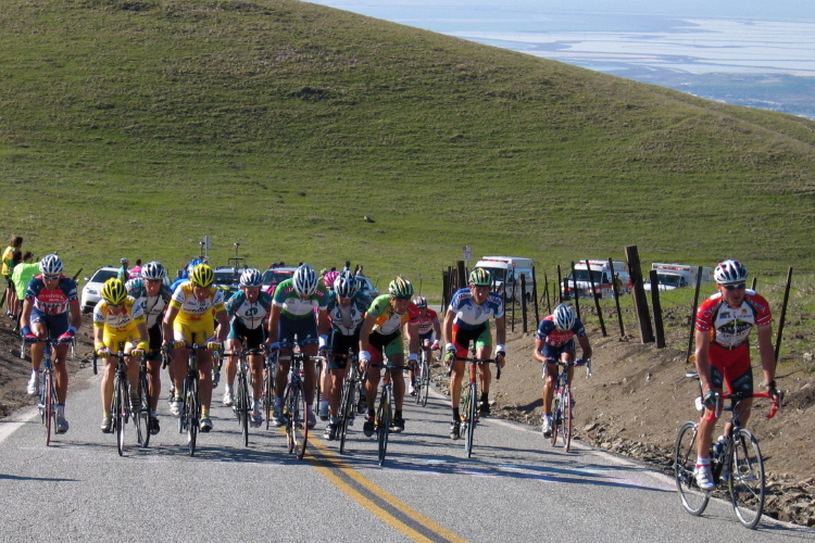 The remnants of the peloton nearing the summit of Sierra Rd. (2)