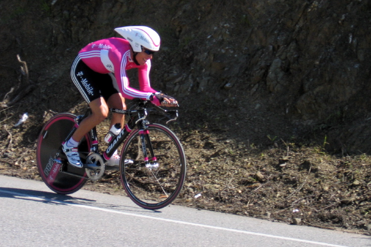 A T-Mobile rider crests Bailey Rd.