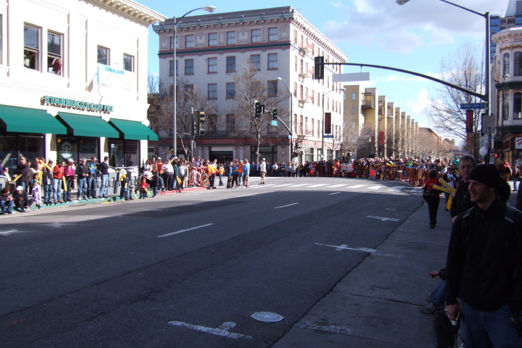 Spectators wait at 3rd and Santa Clara (2).