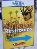 Even restroom signs have advertising.