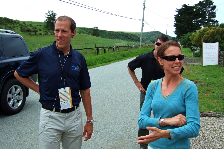 ToC race director, Jim Birrell, and staff stop for a quick coffee at The Bike Hut.