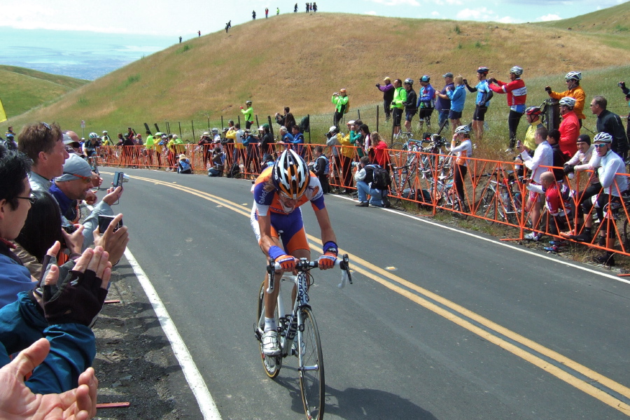 Laurens Ten Dam nears the top.