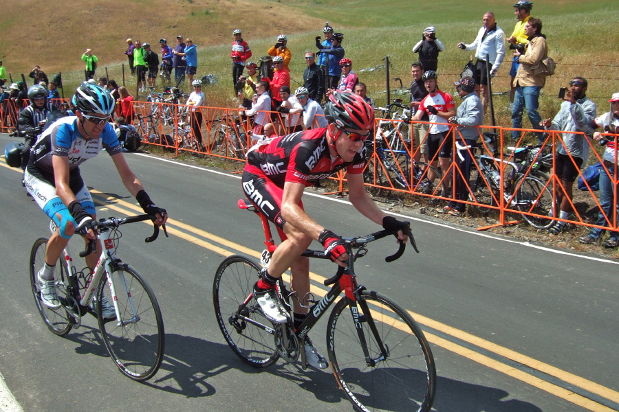 Brent Bookwalter (r) and Jonathan Patrick McCarty approach the finish.